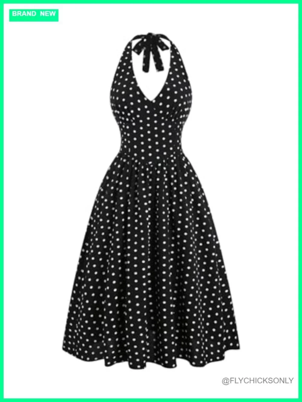 Vintage Polka Dot Backless Midi Dress Sleeveless Flared Halter